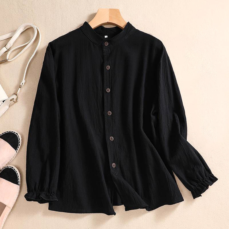 FJØRNA women's summer linen blouse with button front, casual style, featuring lightweight fabric and relaxed fit.