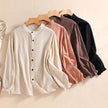 FJØRNA women's summer linen blouse with button front, casual style, featuring lightweight fabric and relaxed fit.