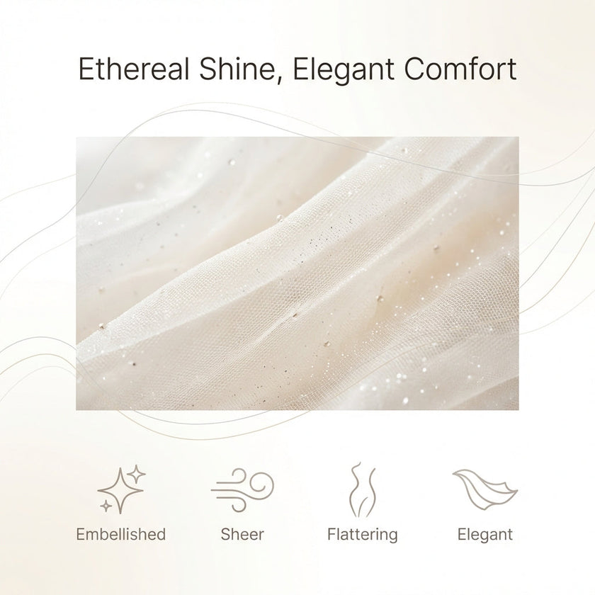 FJØRNA elegant mini dress for women featuring a V-neck wrap design and ethereal shine, perfect for stylish occasions.