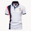 FJØRNA men's short sleeve lace polo shirt, stylish men's top with intricate lace detailing and classic fit.