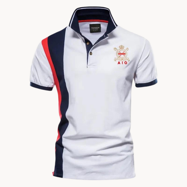 FJØRNA men's short sleeve lace polo shirt, stylish men's top with intricate lace detailing and classic fit.