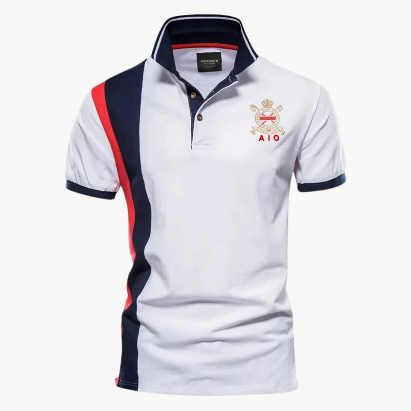 FJØRNA men's short sleeve lace polo shirt, stylish men's top with intricate lace detailing and classic fit.