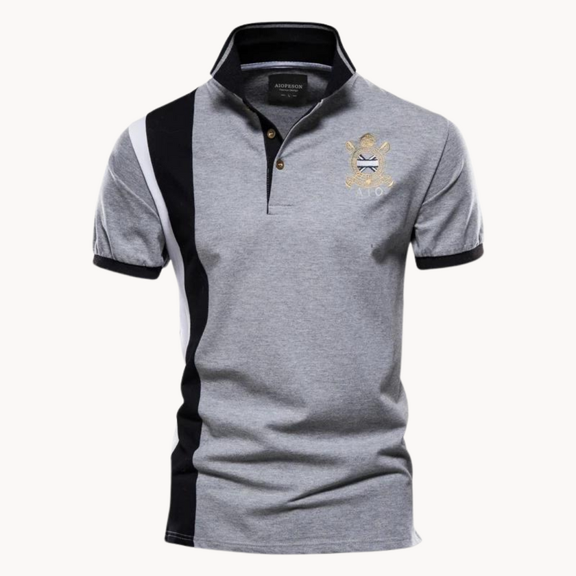Men's short sleeve lace polo shirt by FJØRNA, featuring a classic collar and intricate lace fabric detail.
