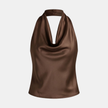 FJØRNA satin top for women, stylish and smooth, featuring a sleek front view with a classic fit and elegant design.