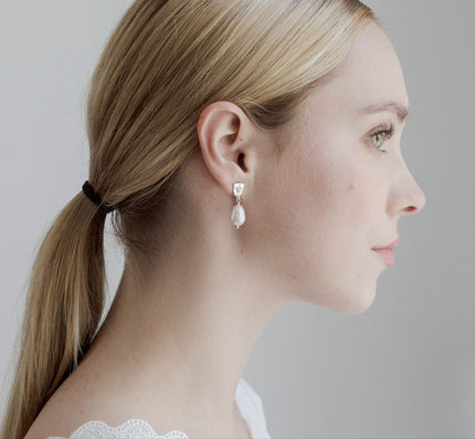 FALKEVIKA Silver Wedding Earrings Featuring Baroque Pearls