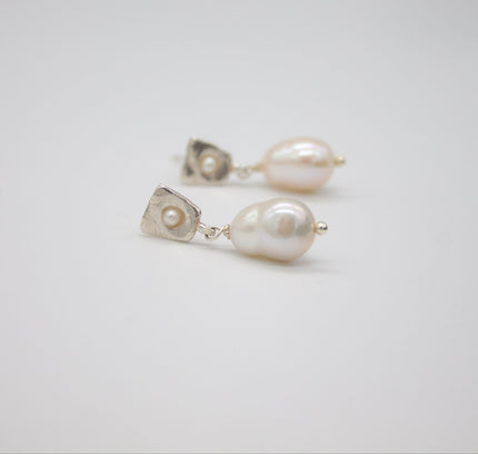 FALKEVIKA Silver Wedding Earrings Featuring Baroque Pearls