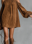 Faux Suede Halter Neck Mini Dress For Women