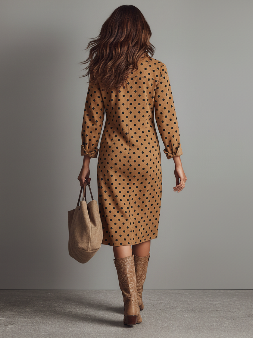 FJØRNA faux suede midi dress for women, showcasing a stylish, soft-textured dress with a midi length and elegant fit.