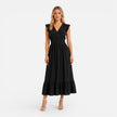 Women's FJØRNA cotton wrap midi dress, elegant and comfortable summer dress with a flattering silhouette.