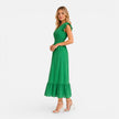 FJØRNA women's midi wrap dress in cotton, featuring an elegant and comfortable summer design with a stylish fit.