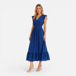 Elegant women's FJØRNA cotton wrap midi dress, perfect for summer, showcasing a comfortable and stylish design.