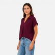 Women's lightweight V-neck short sleeve blouse by FJØRNA, relaxed fit, casual women's shirt in soft fabric.