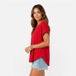 Women's lightweight V-neck buttoned T-shirt by FJØRNA, relaxed fit summer top with short sleeves and casual style.