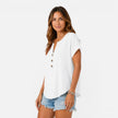 Women's lightweight V-neck buttoned T-shirt by FJØRNA, relaxed fit summer top, shown in soft fabric with button details.