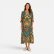 FJØRNA women's bohemian floral maxi dress with flowing fabric and vibrant flower patterns, perfect for summer or casual wear.
