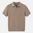 Men's textured knit polo shirt by FJØRNA, lightweight summer shirt with a subtle knit pattern, shown in a casual fit.