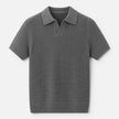 Men's textured knit polo shirt by FJØRNA, lightweight summer shirt with a breathable knit fabric, shown in a close-up view.