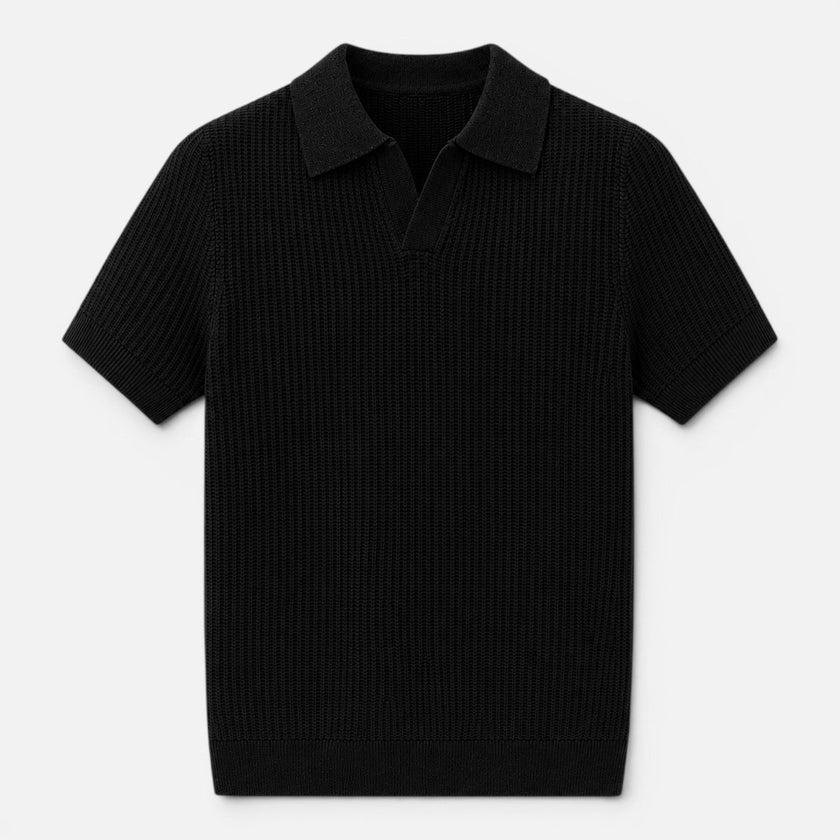 Men's textured knit polo shirt by FJØRNA, lightweight summer shirt with a stylish knit pattern and casual fit.