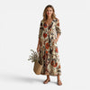 FJØRNA women's bohemian floral maxi dress with flowing fabric and vibrant floral pattern, perfect for summer or casual wear.