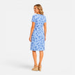 Women's casual printed midi dress by FJØRNA featuring a V-neck and short sleeves, perfect for summer wear.