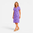Women's casual printed midi dress by FJØRNA featuring a V-neck, short sleeves, perfect for summer.