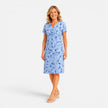 Women's casual printed midi dress by FJØRNA with V-neck, short sleeves, perfect for summer, shown in a relaxed fit.