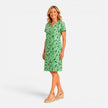 Women's casual printed midi dress by FJØRNA with V-neck and short sleeves, perfect for summer wear.