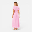 Women's maxi dress by FJØRNA featuring a deep V-neckline and puff sleeves, elegant formal dress for women.
