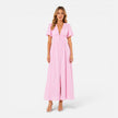 Elegant women's maxi dress by FJØRNA featuring a deep V-neck, puff sleeves, perfect for formal occasions.