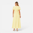 Women's FJØRNA maxi dress with deep V-neck and puff sleeves, elegant formal dress for women.