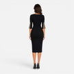 Women's elegant midi sheath dress with pearl split sleeves by FJØRNA, tailored slim fit, perfect for sophisticated occasions.