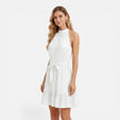 Women's lightweight halter neck summer dress by FJØRNA, elegant mini style perfect for warm weather.