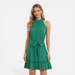 Lightweight women's halter neck summer mini dress by FJØRNA, elegant and perfect for warm weather.