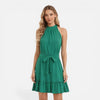 Lightweight women's halter neck summer mini dress by FJØRNA, elegant and perfect for warm weather.