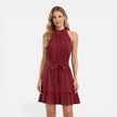 Lightweight women's halter neck dress by FJØRNA, elegant summer mini dress with a flattering fit and stylish design.