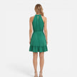 Women's lightweight elegant summer mini halter neck dress by FJØRNA, featuring a flowing design and stylish halter neckline.