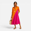 FJØRNA women's midi summer dress with floral pattern, sleeveless design, and lightweight fabric perfect for warm weather.