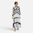 Women's oversized maxi dress by FJØRNA featuring a geometric print and loose fit, perfect for a stylish, relaxed look.