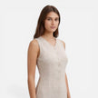 Women's sleeveless striped dress by FJØRNA featuring a button-front design and slim fit style.
