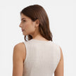 Women's sleeveless striped dress by FJØRNA featuring a button front and slim fit, perfect for casual or summer wear.