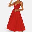 FJØRNA women's wedding guest midi dress with flowing waist cut, elegant and lightweight for special occasions.