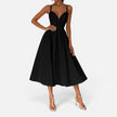 FJØRNA women's wedding guest midi dress with flowing waist cut, elegant and stylish for formal occasions.