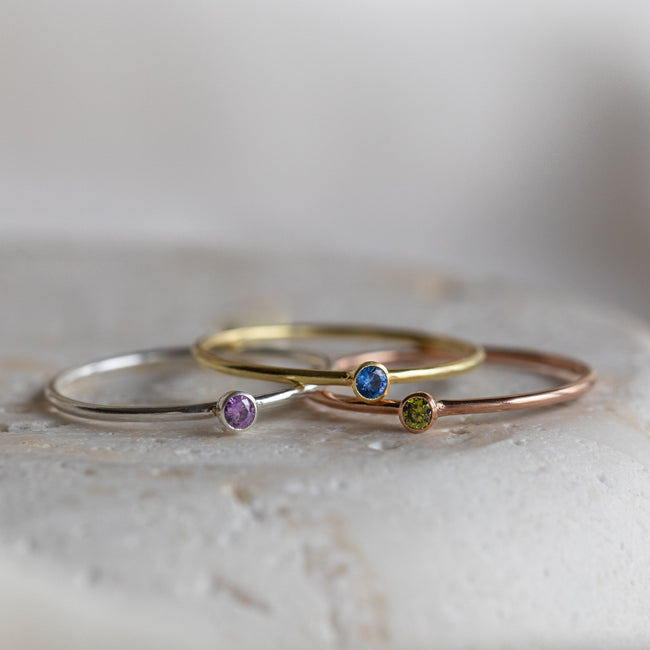 Luna | Tiny Birthstone Ring in 925 Sterling Silver