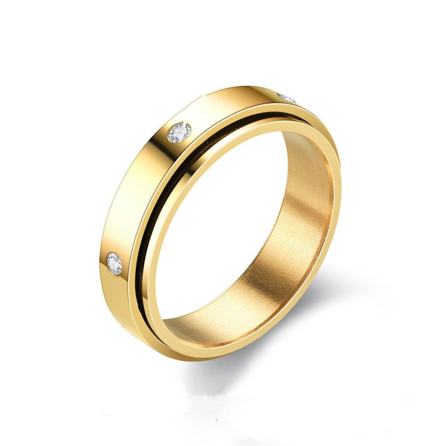 Fjorna | Unisex Fidget Ring Gold Titanium Steel Anxiety Spinner Size 6-11 0