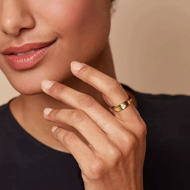 Fjorna | Unisex Fidget Ring Gold Titanium Steel Anxiety Spinner Size 6-11 1