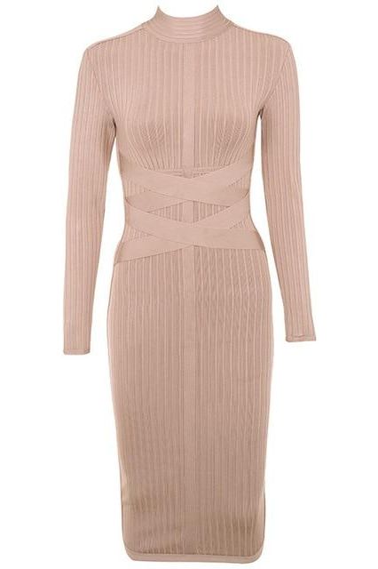 Fjorna | Women's Bodycon Midi Dress Nude Polyester Size M 0