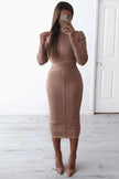 Fjorna | Women's Bodycon Midi Dress Nude Polyester Size M 4