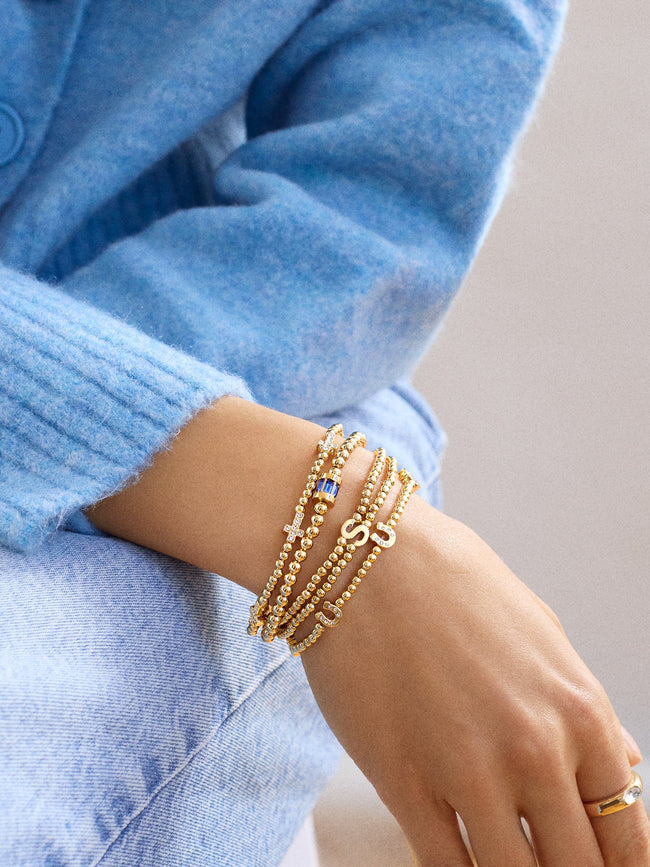 Fjorna | Women's Bracelet Gold Pisa Beads Personalized Initial Gold 1
