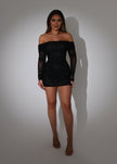 Fjorna | Women's Cocktail Dress Black Size S Glitter Mesh Off Shoulder 2