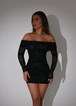 Fjorna | Women's Cocktail Dress Black Size S Glitter Mesh Off Shoulder 4